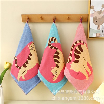 Zhiyang towel, four-layer cotton jacquard gauze, stretch cat square towel, soft absorbent kitchen towel factory price wholesale