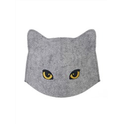 Шапка банная "Кошка" с вышивкой, войлок серый синтетический
