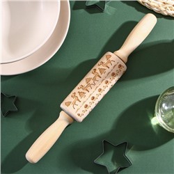 Скалка новогодняя Доляна, фигурная, 30×4 см, рабочая часть 11.5 см, вращающаяся