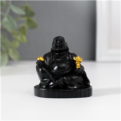 Нэцкэ фигурка полистоун «Хотей с золотым жезлом Жуи», чёрный, 4×5×5.5 см