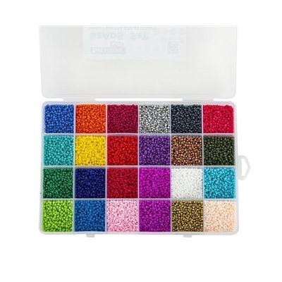 Набор BEADS SET для творчества и рукоделия из бисера, 6000 бусин,24 вида,нить,  BRAUBERG KIDS,664696