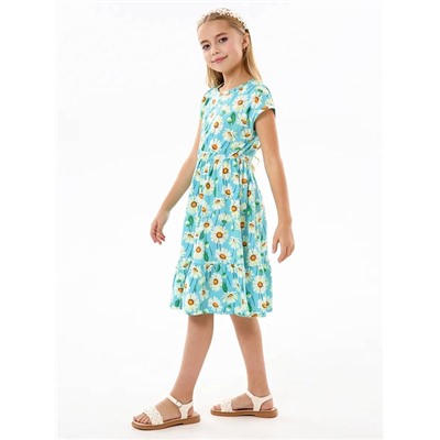 Детское платье "Ласточка" / Крупные ромашки на бирюзе