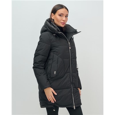 Куртка зимняя женская с капюшоном модная черного цвета 3193Ch