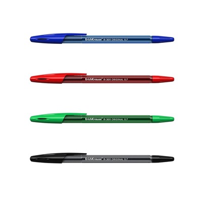 Набор ручек шариковых ErichKrause R-301 Original Stick, 4 шт., стандартный узел 0.7 мм, чернила МИКС, корпус тонированный МИКС