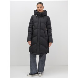 Пальто зимнее утепленное с капюшоном женское черного цвета 7747Ch