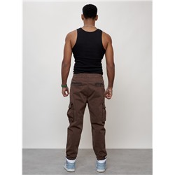 Джинсы карго мужские с накладными карманами коричневого цвета 2424K