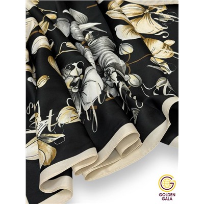 Платок шелковый Арт М43/1 (черный с бежевой каймой)