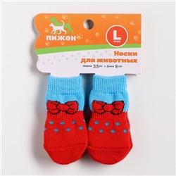 Носки нескользящие "Бантик", размер L (3,5/5 * 9 см), набор 4 шт, красно-голубые