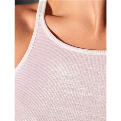 Топ с закрытым декольте из хлопка с эластаном в рубчик с матовым покрытием металлик