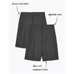 2pk Boys' Slim Leg Plus Fit School Shorts (4-14 Yrs)