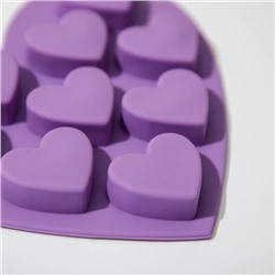 Форма для конфет и шоколада Доляна «Сердечки», силикон, 15×14.5×1.5 см, 10 ячеек, МИКС
