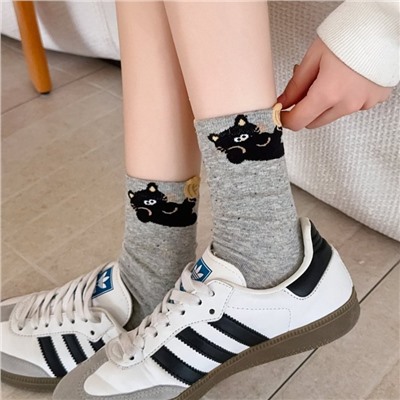 New cute cat dog cartoon cotton socks mid-tube socks Korean ins pile socks women