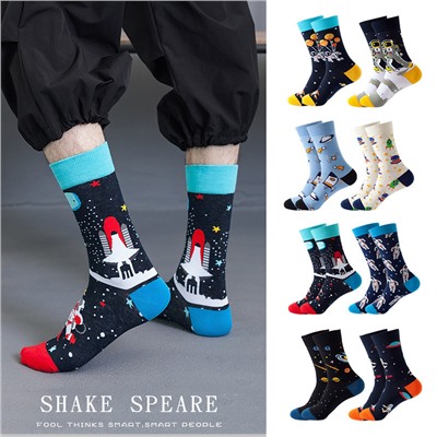 Trend starry sky, demi-season knee socks, astronaut, mid-length, wholesale