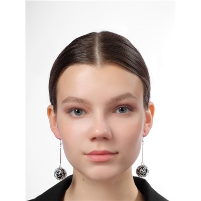 Серьги висячие «Шар плетёный», цвет чёрный в серебре, 6,5см