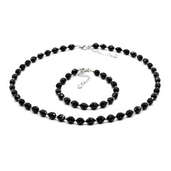 Бусы и браслет из Турмалина шерл граненые 6*8мм, 44см, 19см