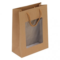 Пакет подарочный 18*24*8,5 с окном 230г/м2 крафт КОКОС 212875/12/Китай