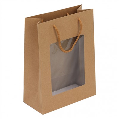 Пакет подарочный 18*24*8,5 с окном 230г/м2 крафт КОКОС 212875/12/Китай