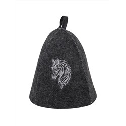 Шапка банная с вышивкой "Белый конь", войлок серый