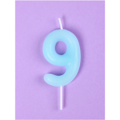 Свеча в торт "Неоновое сияние", цифра "9", светящаяся голубая, 9 см