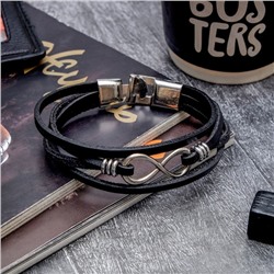 Браслет кожаный «Гравитация» бесконечность, чёрный с серебром, 23 см