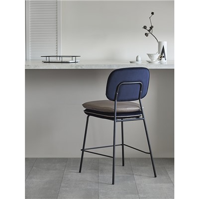 Стул полубарный Pea, велюр, темно-синий/бежевый