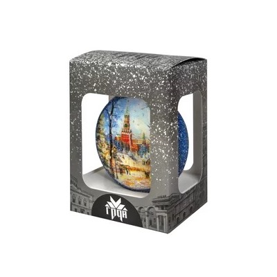 Елочная игрушка стеклянная декорированная "Медальон - Новогодняя Москва"
