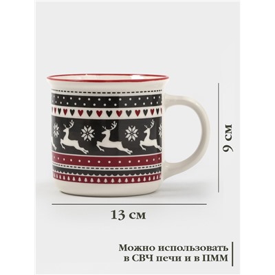 Кружка Доляна «Новый год. Олени», 380 мл, фарфор, белая