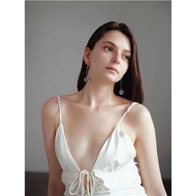 Серьги висячие «Шар плетёный», цвет чёрный в серебре, 6,5см