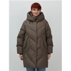 Пальто двубортная зимнее утепленное женское коричневого цвета 7732K