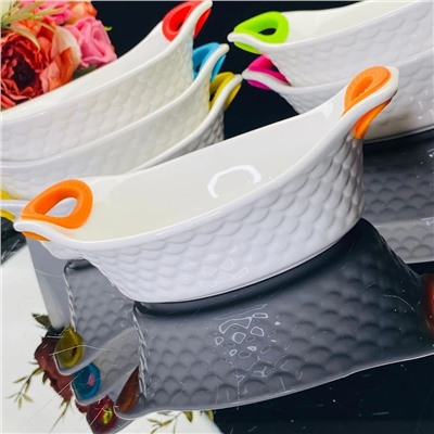 142-031 Набор из 6 овальных салатников 17см с силикон.ручками в под.уп.(х6)Фарфор