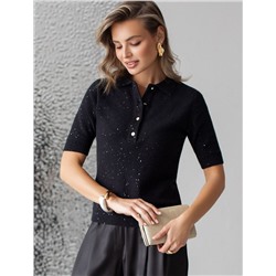 Джемпер поло с застежкой на пуговицы из хлопковой пряжи с пайетками