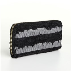 Кошелёк женский на молнии, 20×2×10 см, джинсовый, в полоску, чёрный