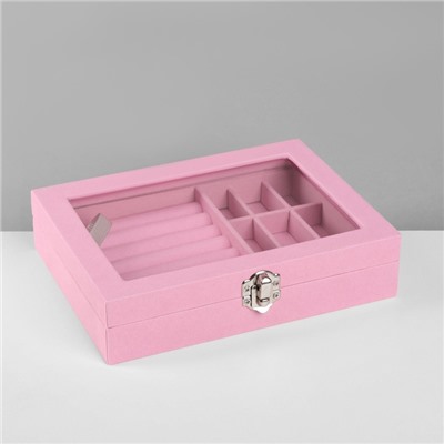 Шкатулка для украшений, 7 полос, 9 ячеек, 20.5×15×5 см, розовая
