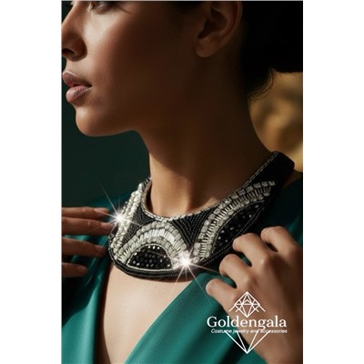 Колье-воротник текстильное с хрусталиками П4/07