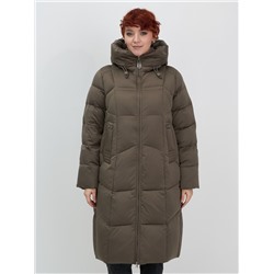 Пальто зимнее утепленное с капюшоном женское коричневого цвета 7702K