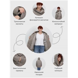 Куртка зимняя женская с капюшоном модная коричневого цвета 7651K