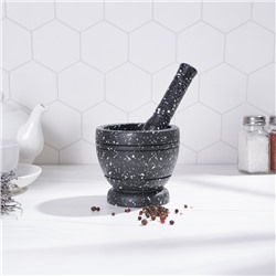 Ступка с пестиком Доляна «Чёрный камень», 10.5×10.5×20 см, чёрная