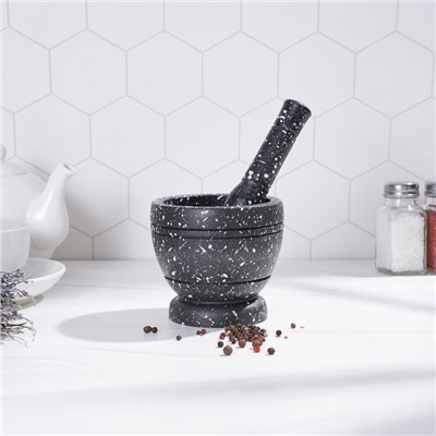 Ступка с пестиком Доляна «Чёрный камень», 10.5×10.5×20 см, чёрная