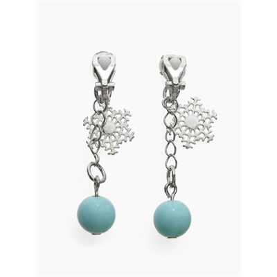 Серьги-клипсы детские «Выбражулька» снежинка на цепочке с кругом кристалл, голубо-радужные