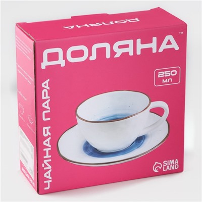 Чайная пара Доляна «Космос», чашка 250 мл, блюдце d=16 см, фарфор, белая, синяя
