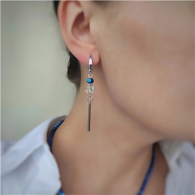 Серьги горный хрусталь+ синий гематит