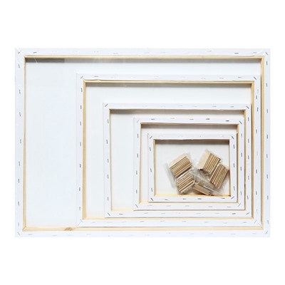 Холсты на подрамнике, 5 штук: 18×24 см, 24×30 см, 30×40 см, 40×50 см, 50×70 см, хлопок 100%, мелкозернистый, 280 г/м²