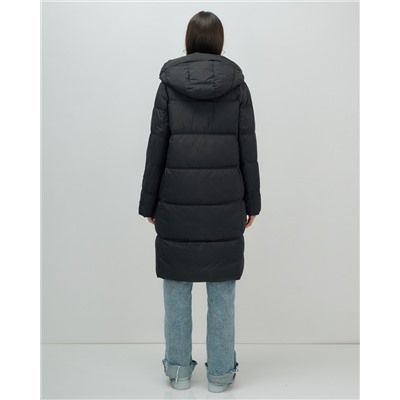 Пальто зимнее утепленное с капюшоном женское черного цвета 7618Ch