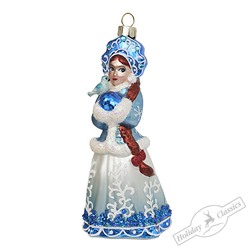 Снегурочка в русском кокошнике голубая (стекло) 6,5х6,5х14 см