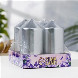 Набор свечей «Столбик», 4 шт., серебряный, 7×3.8 см