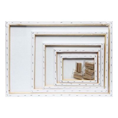 Холсты на подрамнике, 5 штук: 18×24 см, 24×30 см, 30×40 см, 40×50 см, 50×70 см, хлопок 100%, мелкозернистый, 380 г/м²