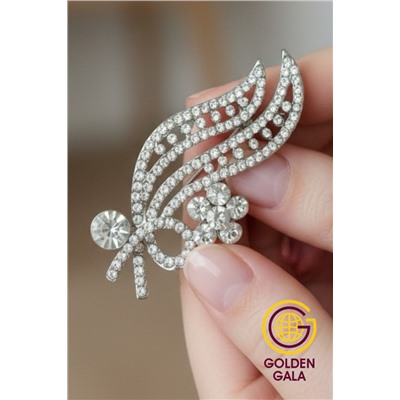 Брошь средняя "Веточка со стразами"  БР4/8