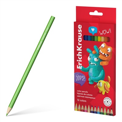 Карандаши 12цв деревянные ErichKrause Jolly Friends шестигранные 3мм 61792/12/Китай