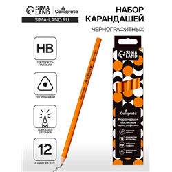Набор карандашей чернографитных 12 штук, Calligrata Classic, заточенные, пластик, трехгранные, оранжевые