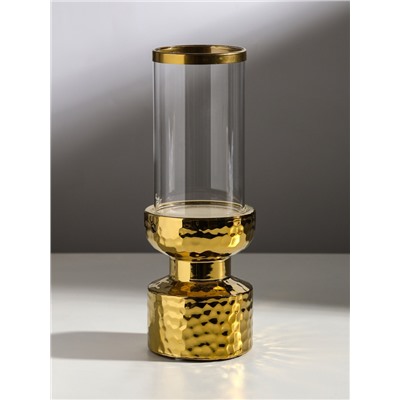 Подсвечник на 1 свечу «Омут», керамика, стекло, d=8 см, золото, 9.5×9.5×26 см